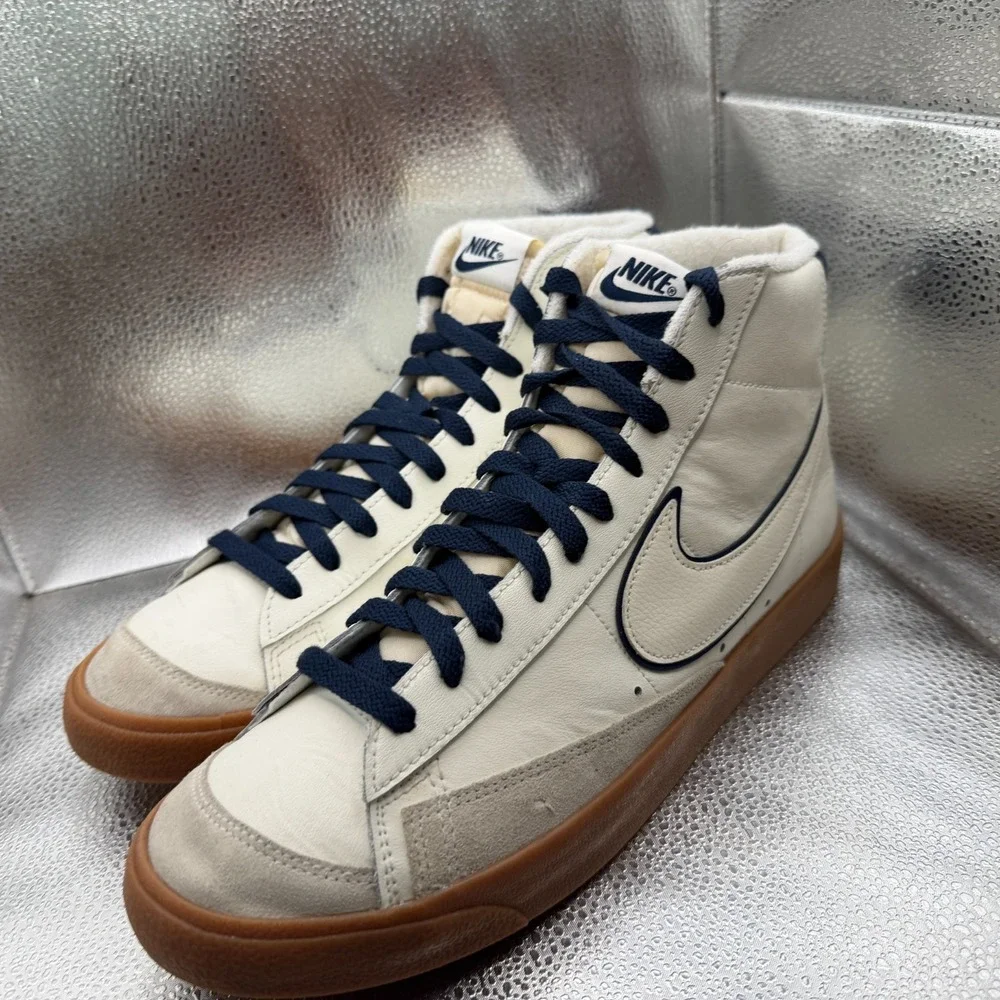 Size 13 Nike Blazer Mid '77 Premium Sail Midnight Navy Mens Shoes DQ7672-100